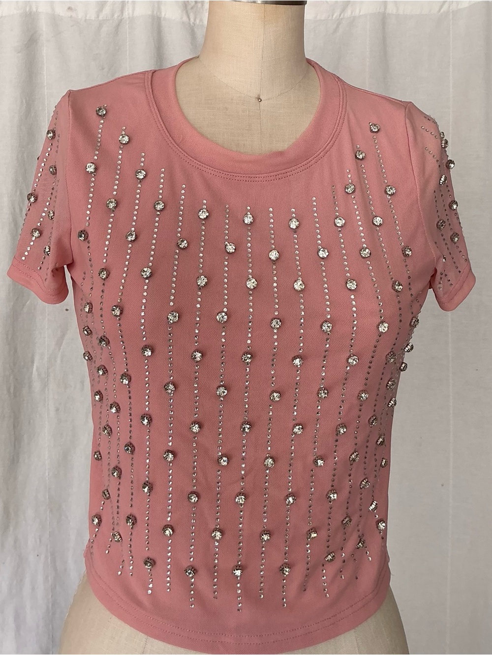 Rhinestone-Embellished Pink Short Sleeve Tee